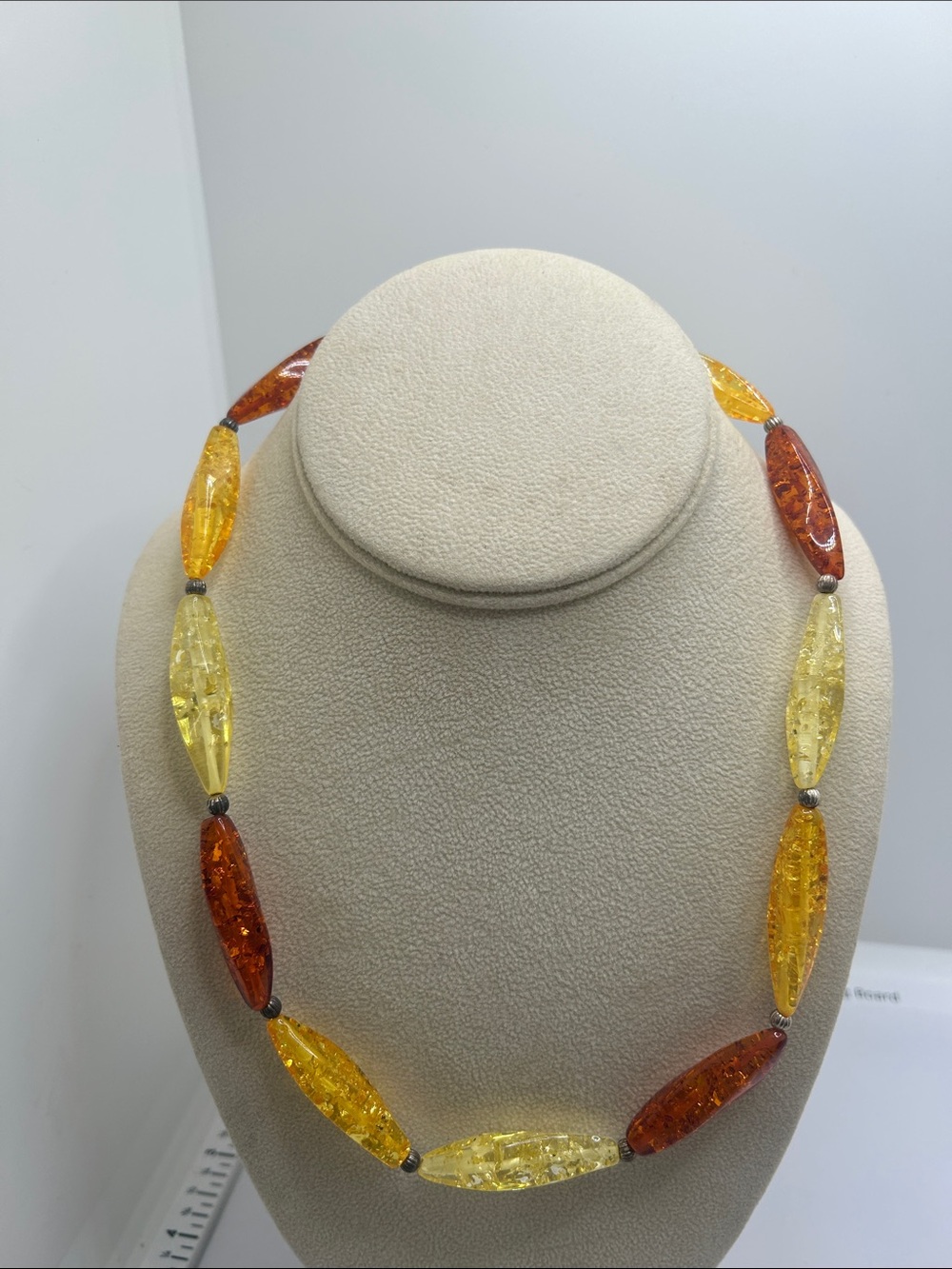 Amber Tone Bead Necklace - Yellow & Orange